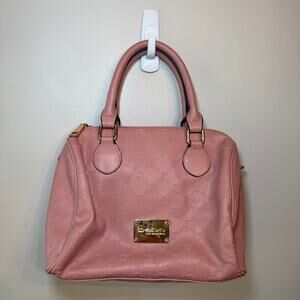 Bebe Women's Monogrammed Print Satchel Bag Purse Pink Gold